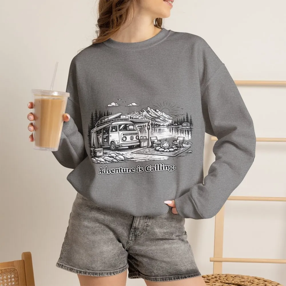 12765970388573500487_2048.jpeg Unisex Heavy Blend™ Crewneck Sweatshirt — "Adventure Is Calling" Design Minimal-Line