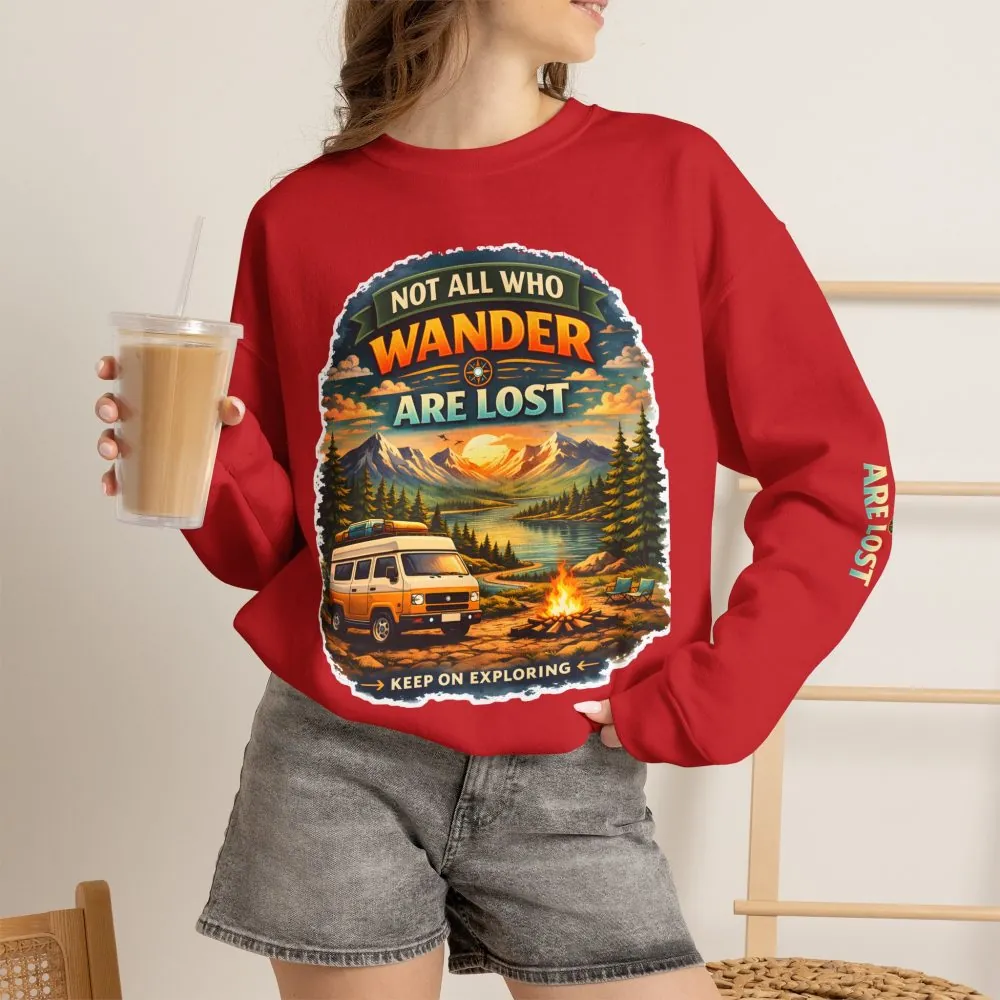 Unisex Heavy Blend™ Crewneck Sweatshirt — "Not All Who Wander Are Lost" Design Scenic-Line