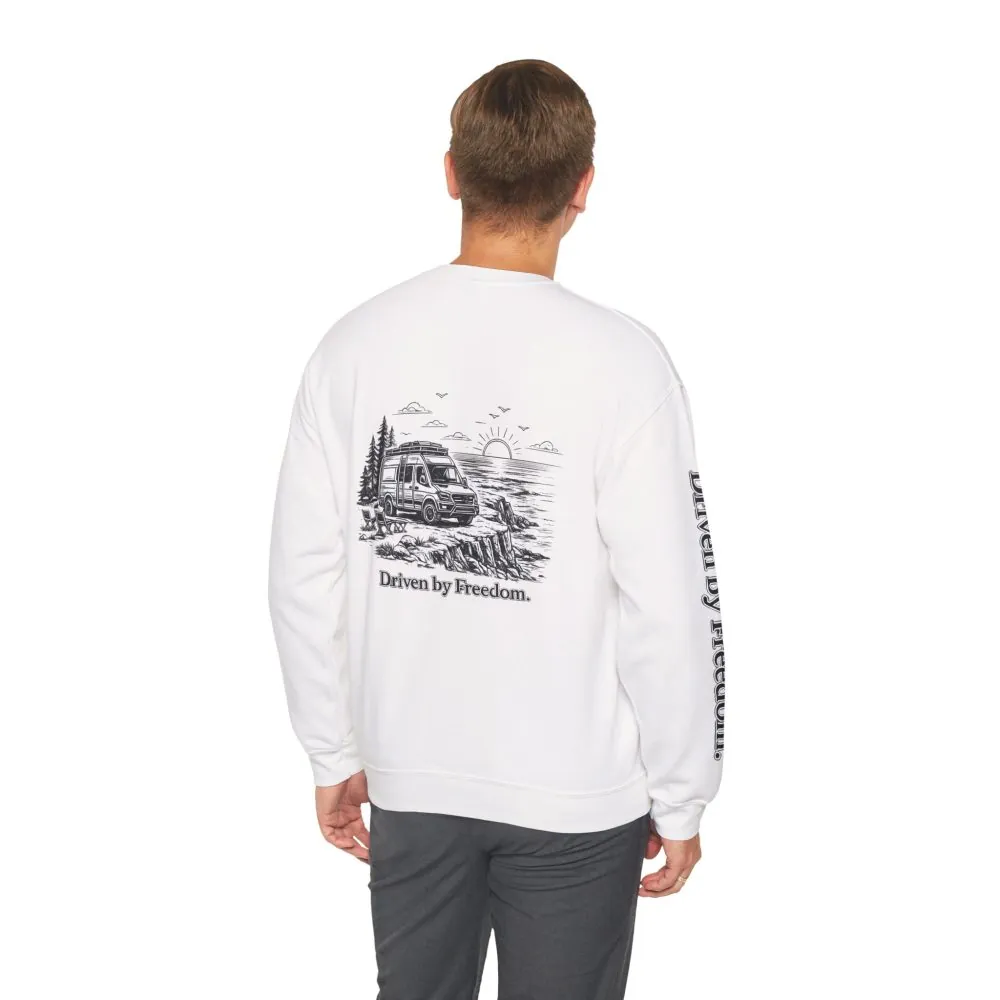 12780245302640545743_2048.jpeg Unisex Heavy Blend™ Crewneck Sweatshirt — "Driven By Freedom" Design Minimal-Line