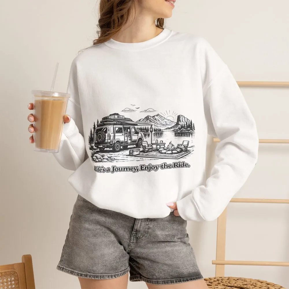 12781783363482518398_2048.jpeg Unisex Heavy Blend™ Crewneck Sweatshirt — "Lifes A Journey,Enjoy The Ride" Design Minimal-Line