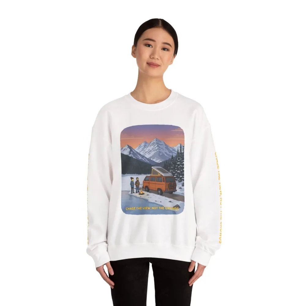 Unisex Heavy Blend™ Crewneck Sweatshirt — "Chase The Views-Not The Crowds"" Design Sitcom-Line