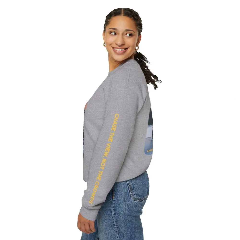Unisex Heavy Blend™ Crewneck Sweatshirt — "Chase The Views-Not The Crowds"" Design Sitcom-Line