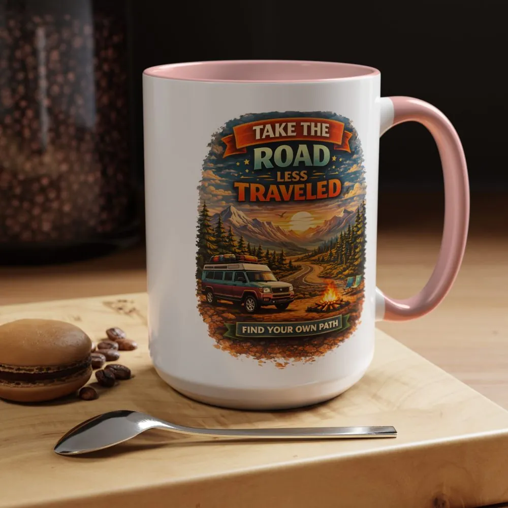 12870915686449371563_2048.jpeg Accent Coffee Mug (11, 15oz) — "Take The Road Less Traveled" Design Scenic-Line