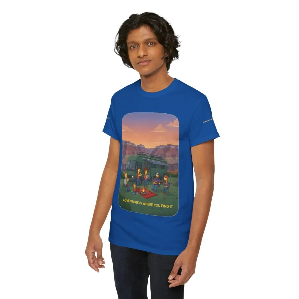 Unisex Heavy Cotton Tee — "Adventure Is Where You Find It" Design Sitcom-Line