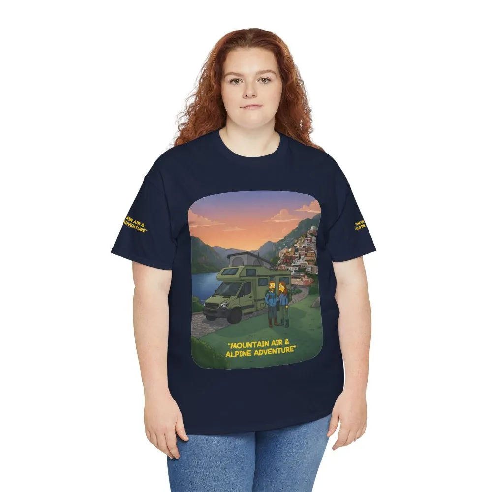 1290250610380445522_2048.jpeg Unisex Heavy Cotton Tee — "Mountain Air And Alpine Adventure" Design Sitcom-Line