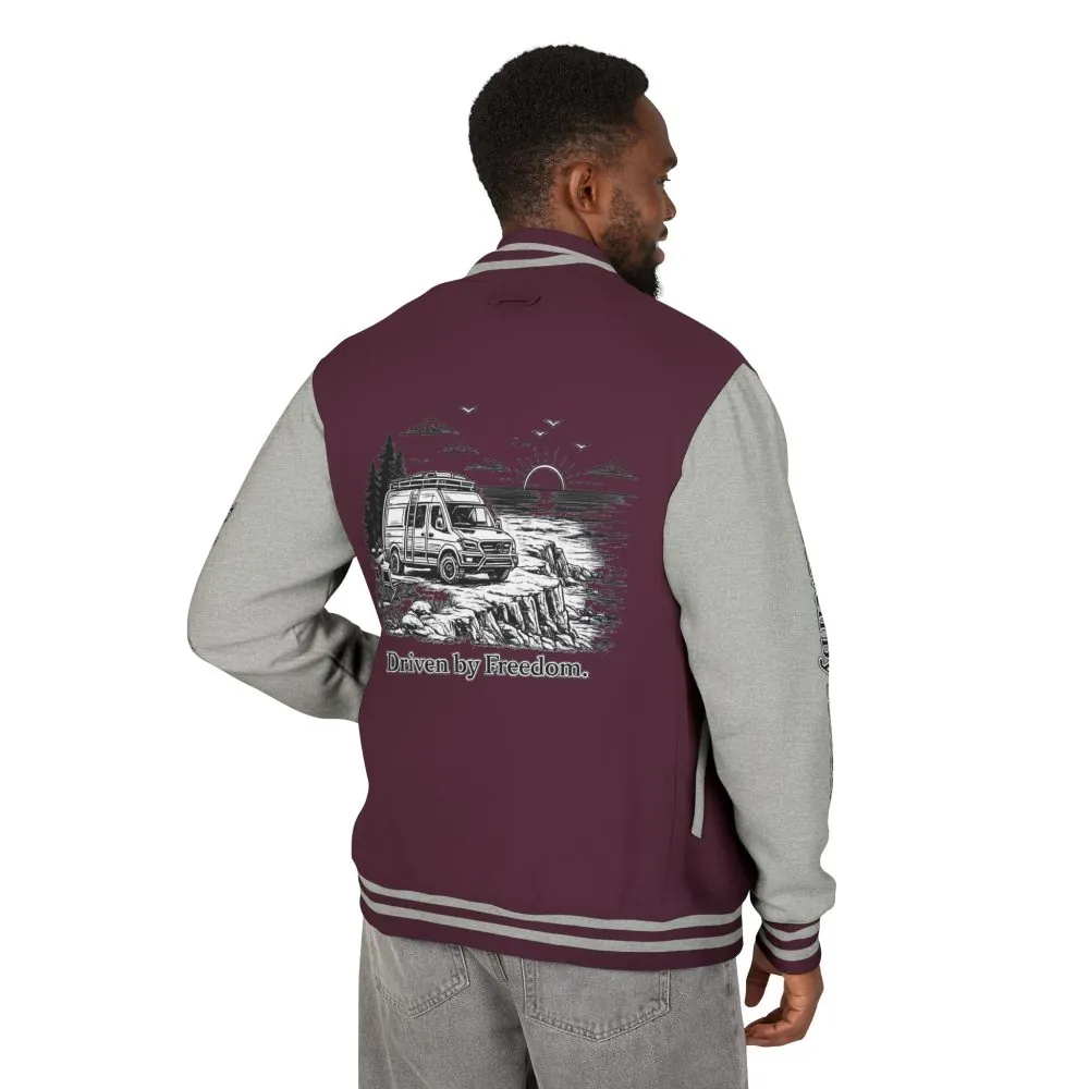12902646980898142088_2048.jpeg Unisex Heavyweight Letterman Jacket — "Driven By freedom" Travel Varsity Coat