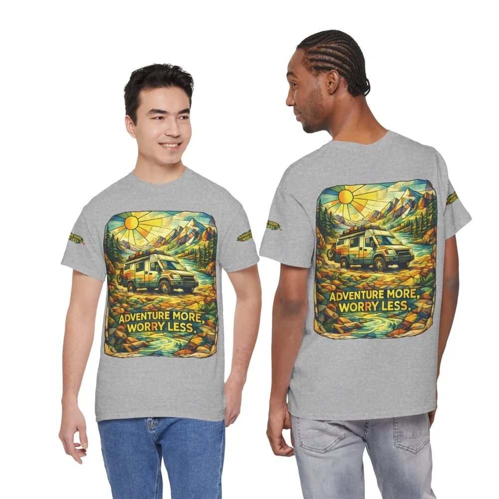 12907220691036484909_2048.jpeg Unisex Heavy Cotton Tee — "Adventure More Worry Less" Design Cubic-Line