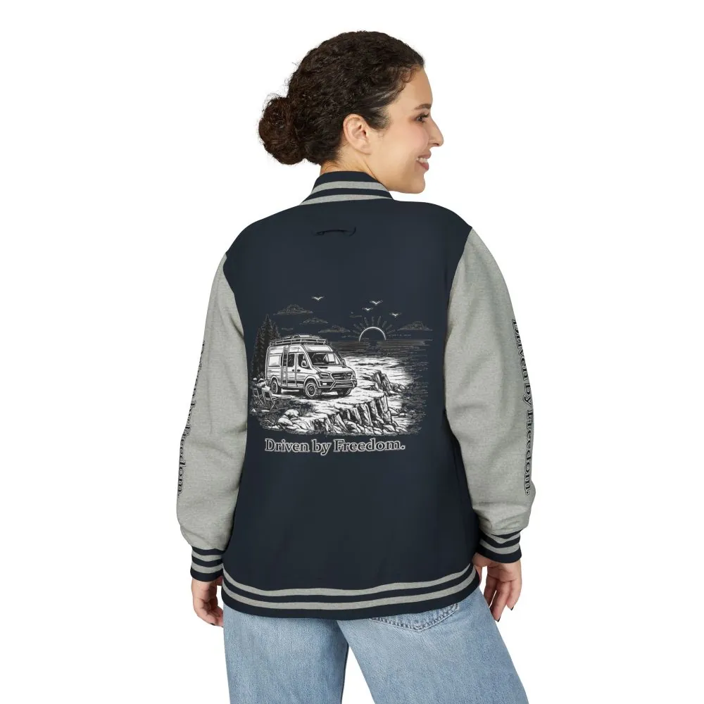 12908377950075934214_2048.jpeg Unisex Heavyweight Letterman Jacket — "Driven By freedom" Travel Varsity Coat