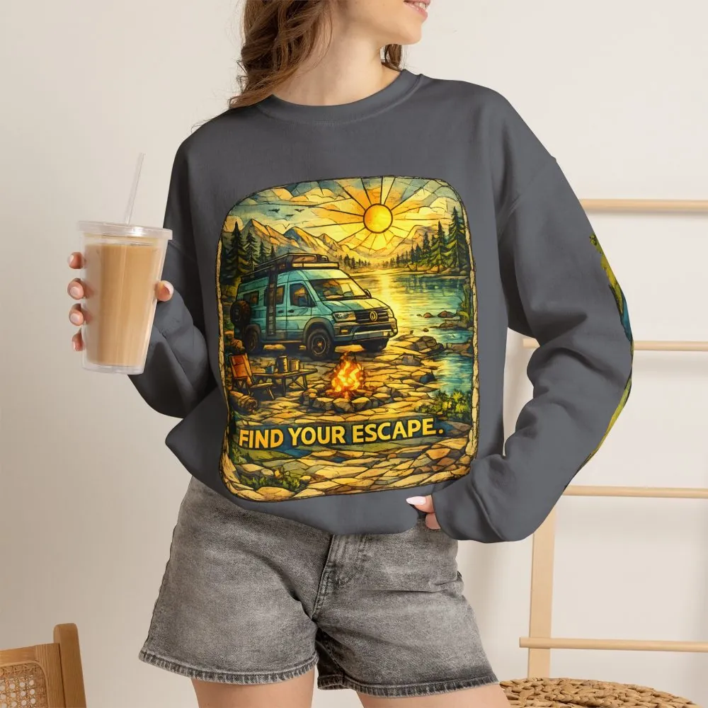 1291136318536853051_2048.jpeg Unisex Heavy Blend™ Crewneck Sweatshirt — "Find Your Escape" Design Cubic-Line