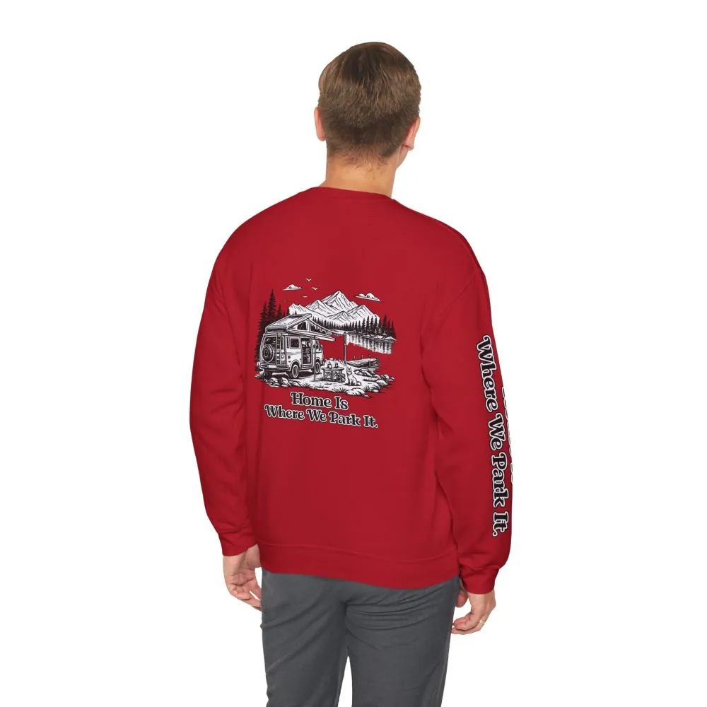 12922919558773624614_2048.jpeg Unisex Heavy Blend™ Crewneck Sweatshirt — "Home Is Where You Park It" Design Minimal-Line