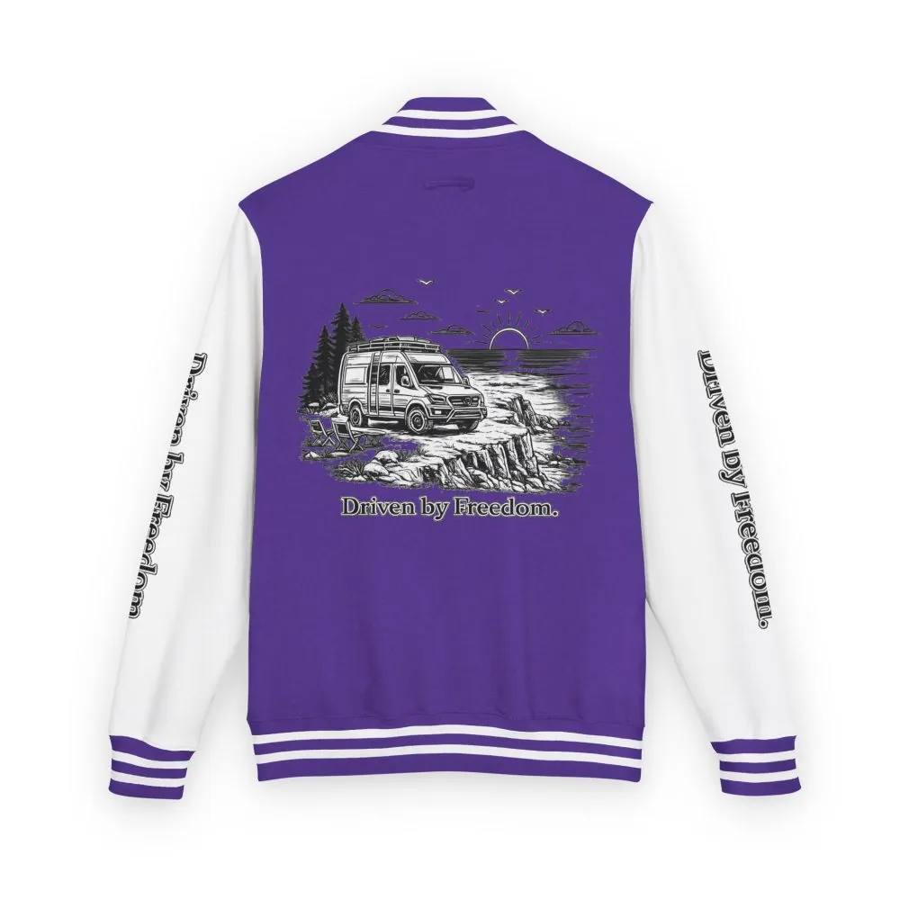 12927804433705024898_2048.jpeg Unisex Heavyweight Letterman Jacket — "Driven By freedom" Travel Varsity Coat