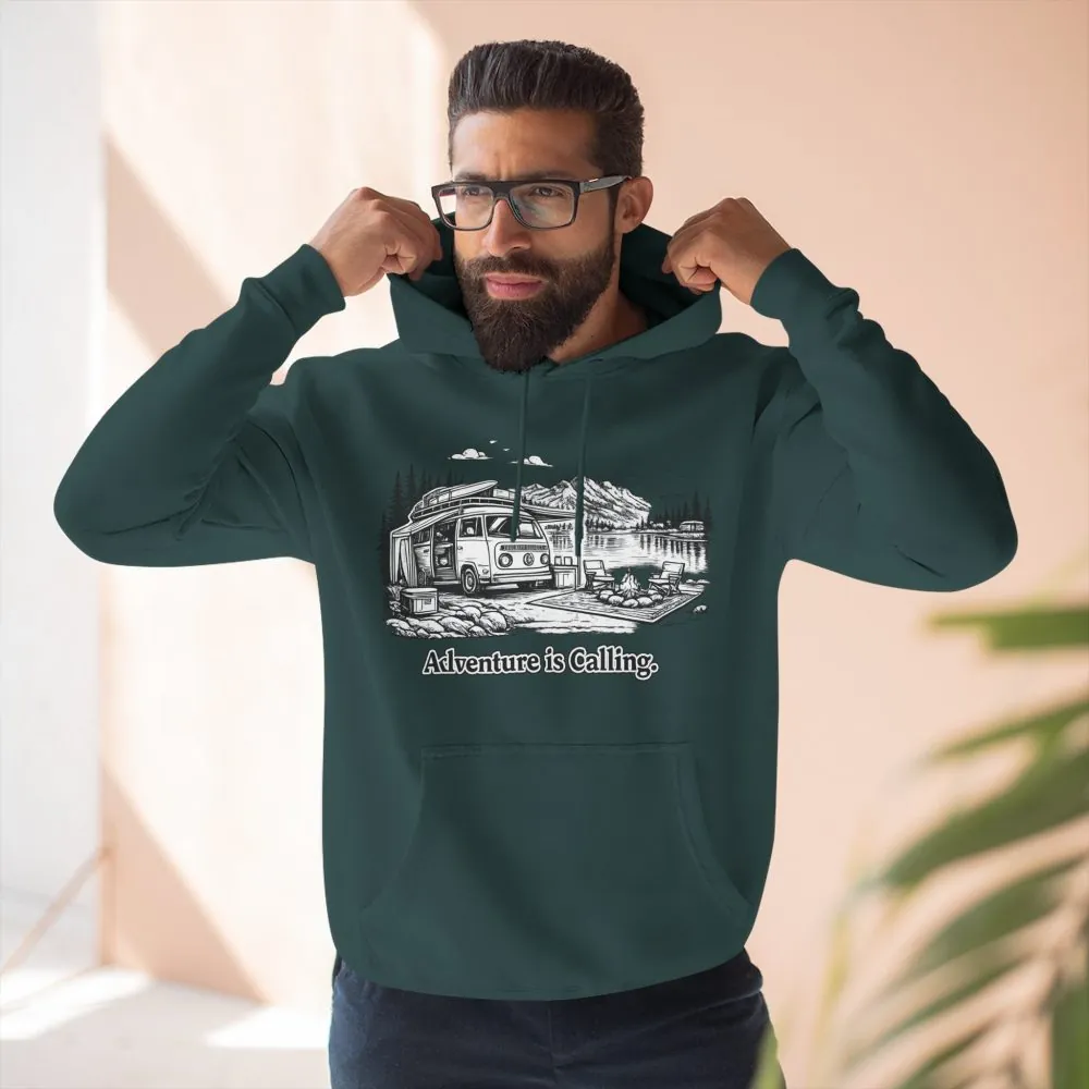 Three-Panel Fleece Hoodie - "Adventure Is Calling" Design Minimal-Line