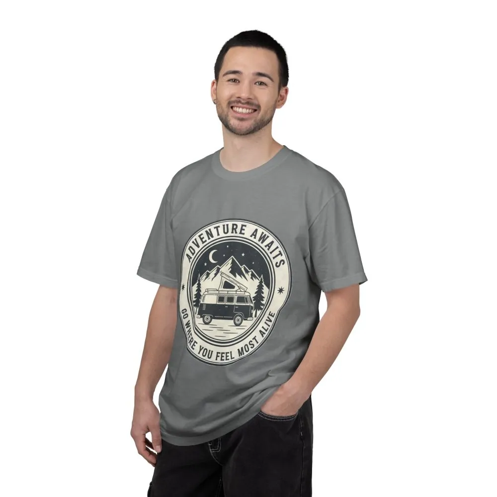 12933987091556168370_2048.jpeg T-Shirt — "Adventure Awaits-Go Where You Feel Most Alive" (Front + Back Printed) Outdoor Travel Tee