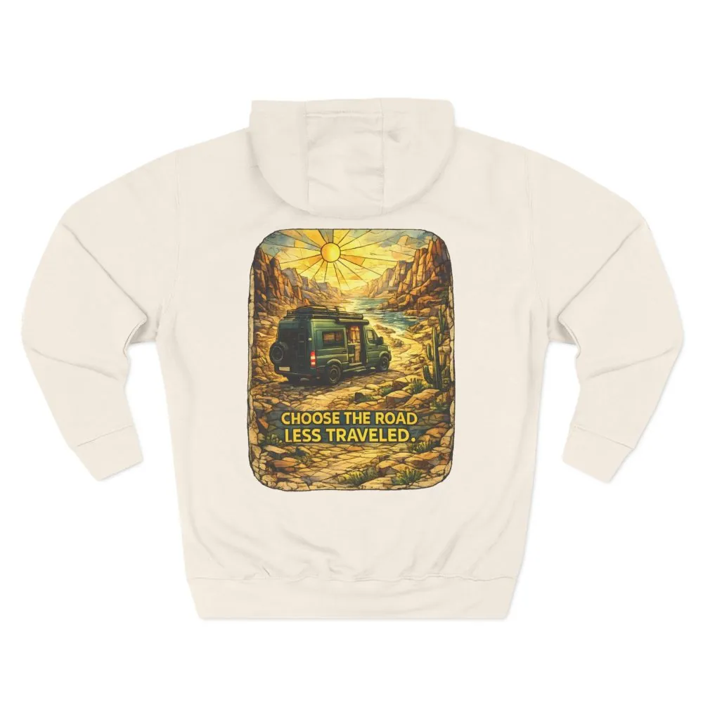 Three-Panel Fleece Hoodie - "Choose The Road Less Traveled" Design Cubic-Line