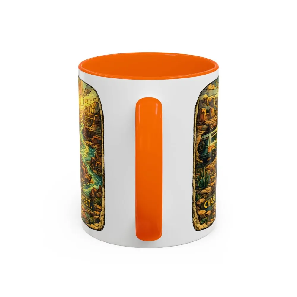 Accent Coffee Mug (11, 15oz) — "Chase The Sunset" Design Cubic-Line