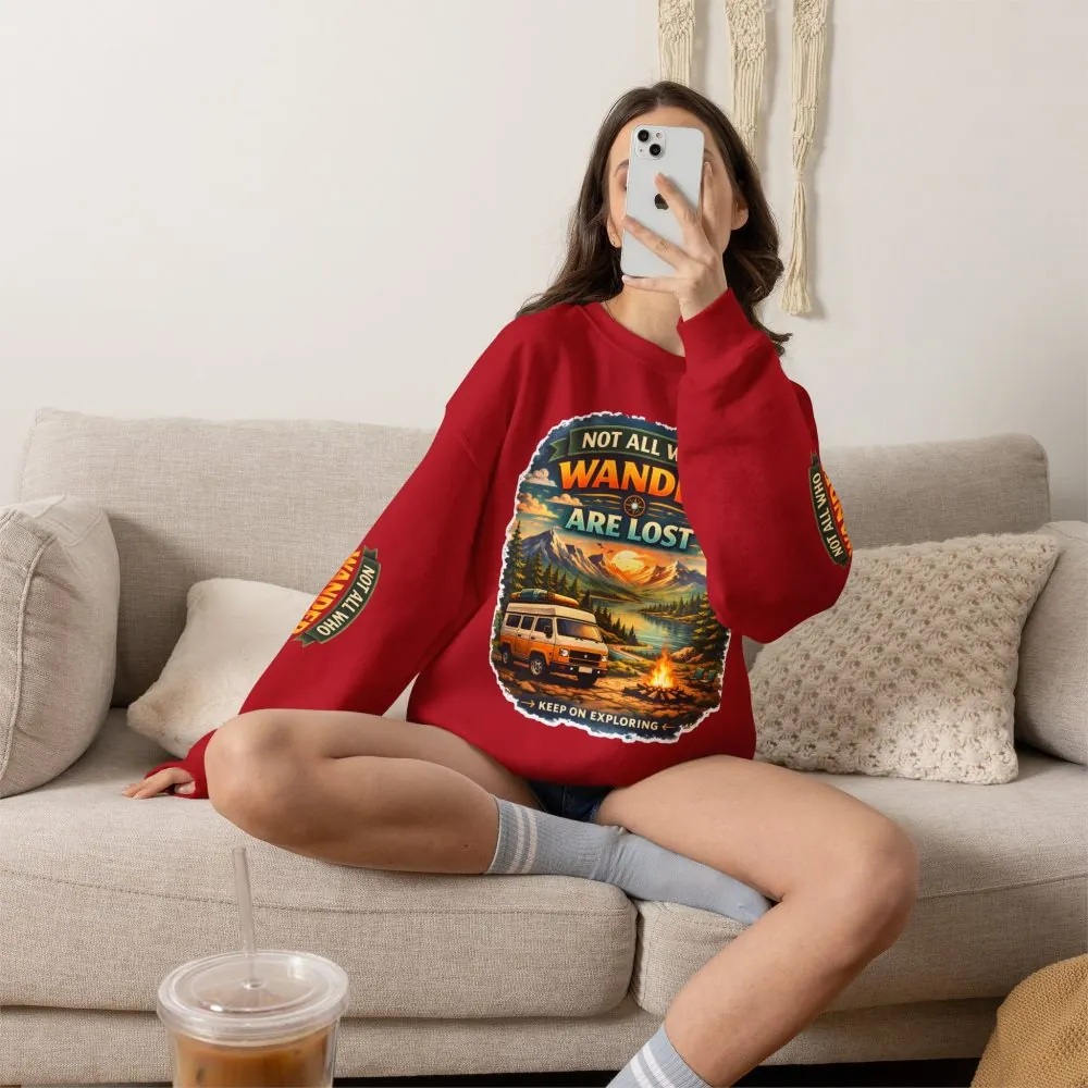 Unisex Heavy Blend™ Crewneck Sweatshirt — "Not All Who Wander Are Lost" Design Scenic-Line