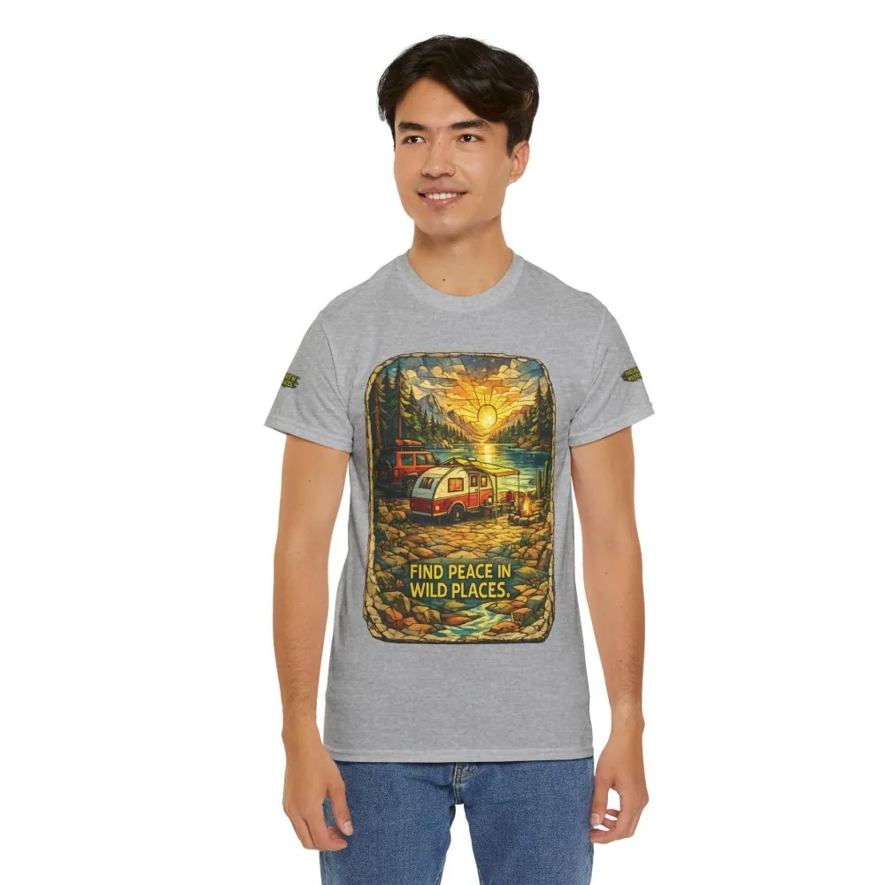 12976096564166084805_2048.jpeg Unisex Heavy Cotton Tee — "Find Peace In Wild Places" Design Cubic-Line