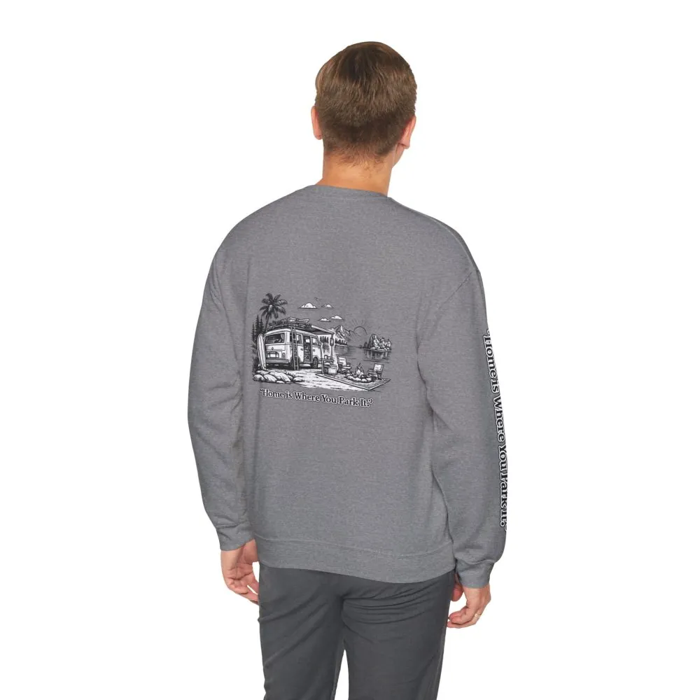 12991220972345316245_2048.jpeg Unisex Heavy Blend™ Crewneck Sweatshirt — "Home Is Where You Park It" Design Minimal-Line