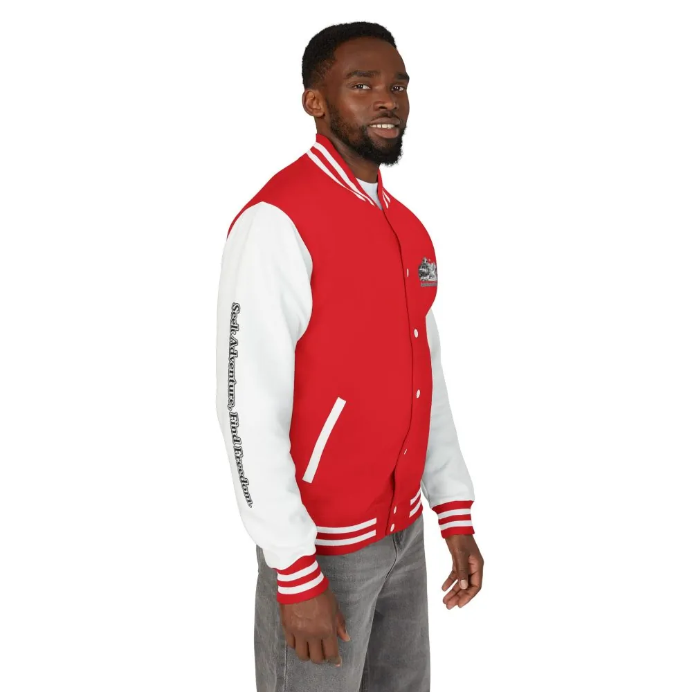 Unisex Heavyweight Letterman Jacket — "Seek Adventure, Find Freedom" Travel Varsity Coat