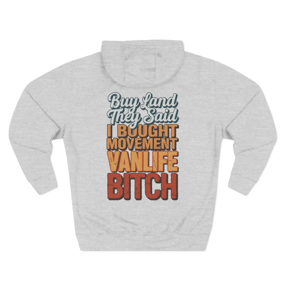 1300878120271211806_2048.jpeg Three-Panel Fleece Hoodie - "Buy Land They Said" Design F**K-Line