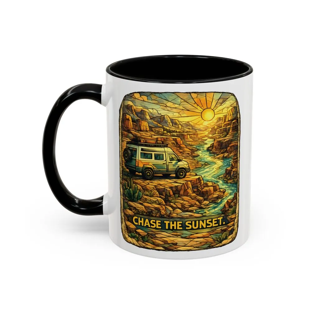 Accent Coffee Mug (11, 15oz) — "Chase The Sunset" Design Cubic-Line