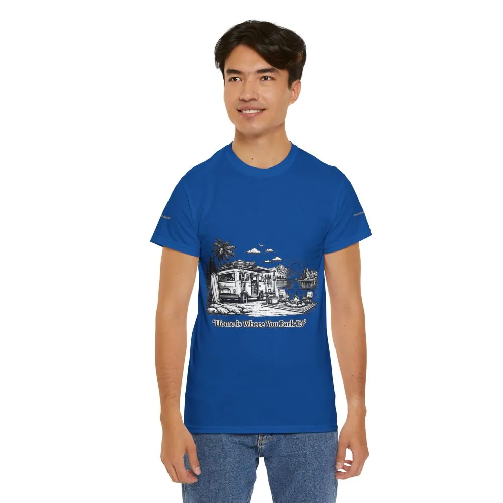 Unisex Heavy Cotton Tee — "Home Is Where You Park It" Design Minimal-Line