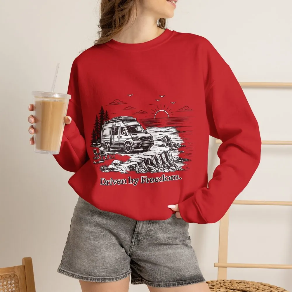 13031781494513661818_2048.jpeg Unisex Heavy Blend™ Crewneck Sweatshirt — "Driven By Freedom" Design Minimal-Line