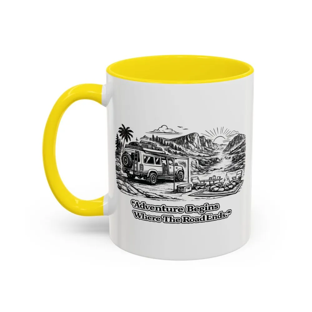 13035080373952391062_2048.jpeg Accent Coffee Mug (11, 15oz) — "Adventure Begins Where The Road Ends" Design Minimal-Line