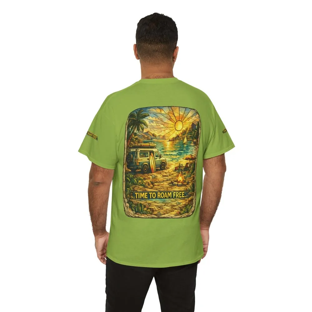 Unisex Heavy Cotton Tee — "Time To Roam Free" Design Cubic-Line