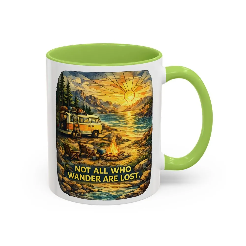 Accent Coffee Mug (11, 15oz) — "Not All Who Wander Are Lost" Design Cubic-Line