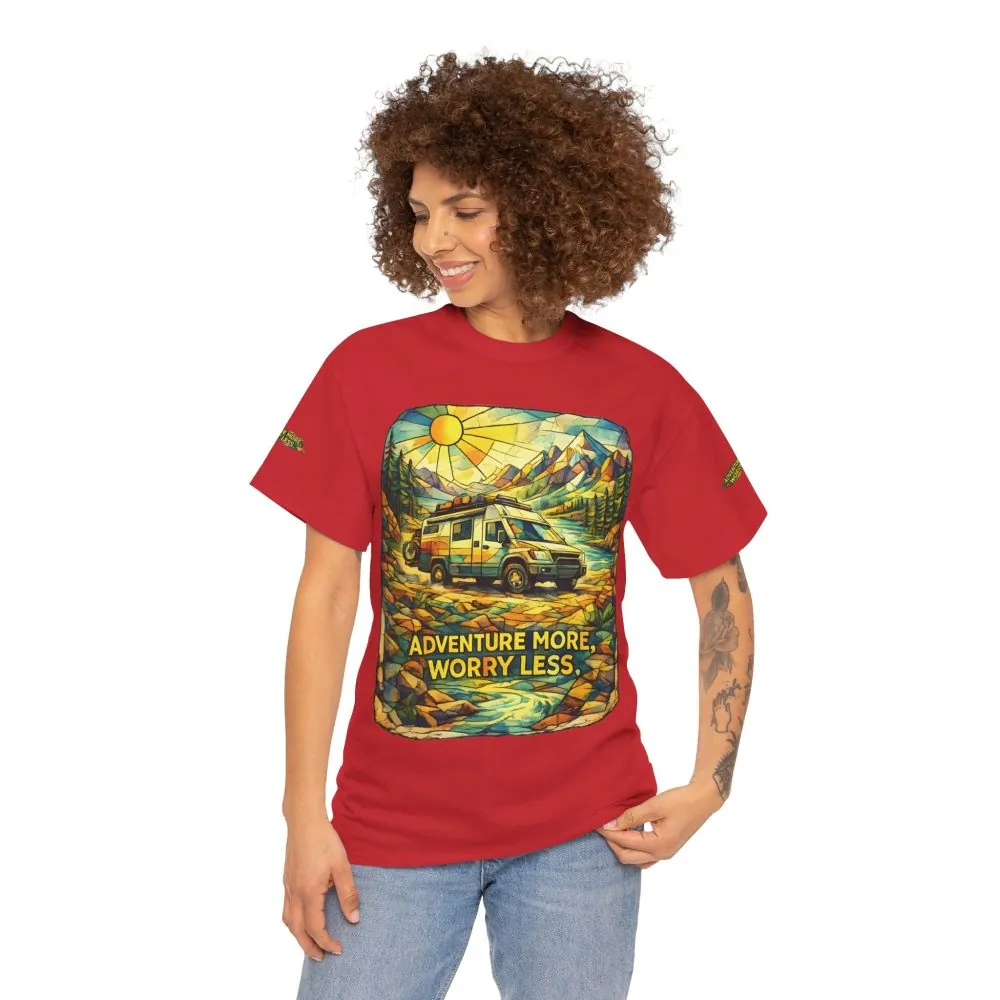 13052623369927793096_2048.jpeg Unisex Heavy Cotton Tee — "Adventure More Worry Less" Design Cubic-Line
