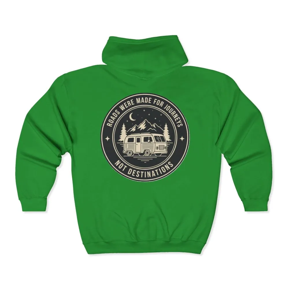 13052712681488606751_2048.jpeg Zip Hoodie — "ROAD WHERE MADE FOR JOURNEYS-NOT DESTINATIONS"(Front + Back Printed) Camper Van Adventure Zip-Up