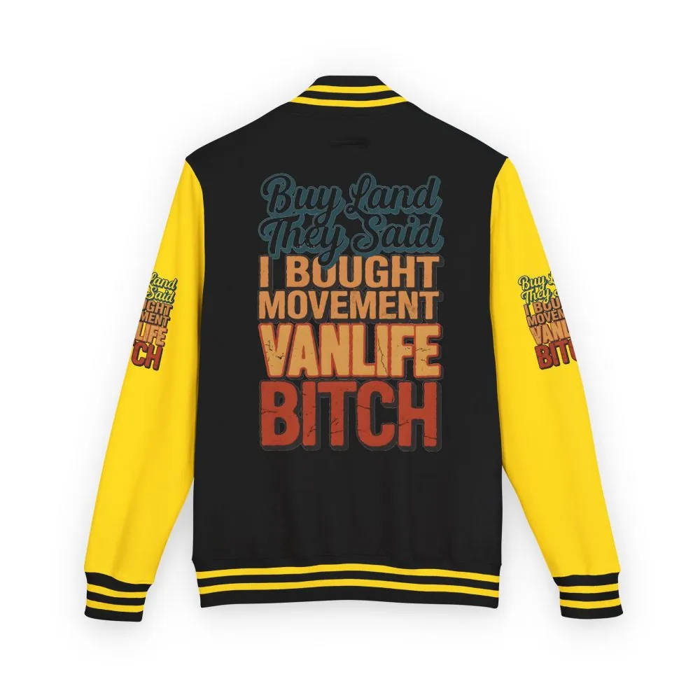 13052763959007352632_2048.jpeg Unisex Heavyweight Letterman Jacket — "Buy Land They Said" Design F**K-Line