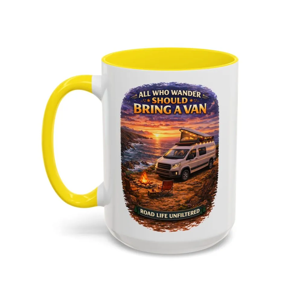 Accent Coffee Mug (11, 15oz) — "All Who wander Should Bring A Van" Design Scenic-Line