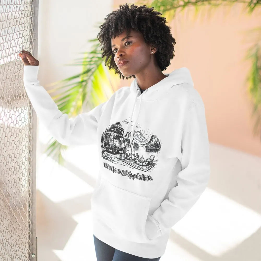 Three-Panel Fleece Hoodie - "Lifes A Journey,Enjoy The Ride" Design Minimal-Line