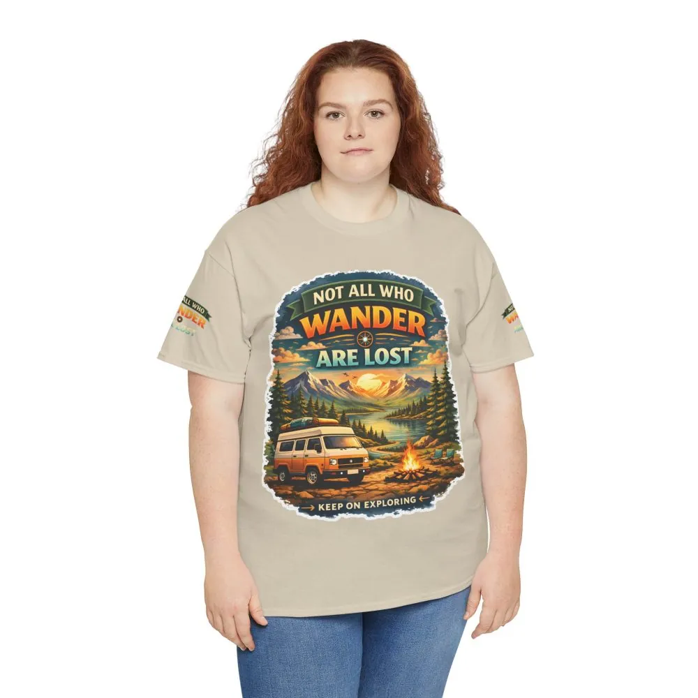 Unisex Heavy Cotton Tee — "Not All Who Wander Are Lost" Design Scenic-Line
