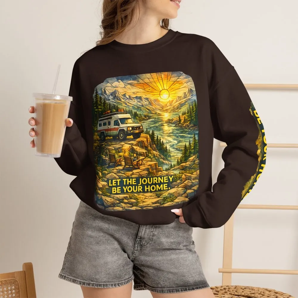 1310259137155188885_2048.jpeg Unisex Heavy Blend™ Crewneck Sweatshirt — "Let The Journey Be Your Home" Design Cubic-Line