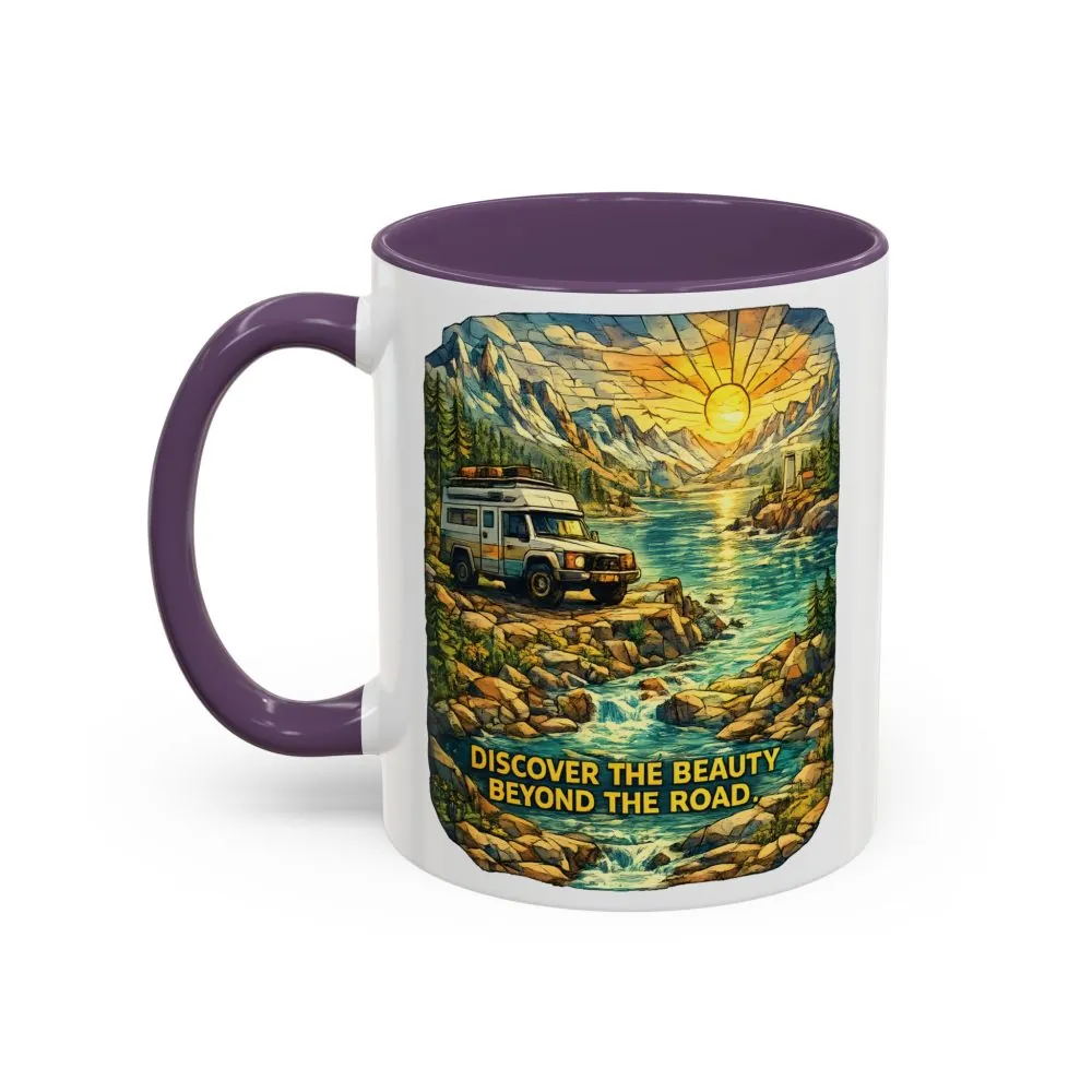 13103232801033190230_2048.jpeg Accent Coffee Mug (11, 15oz) — "Discover The Bieuty Beyond The Road" Design Cubic-Line