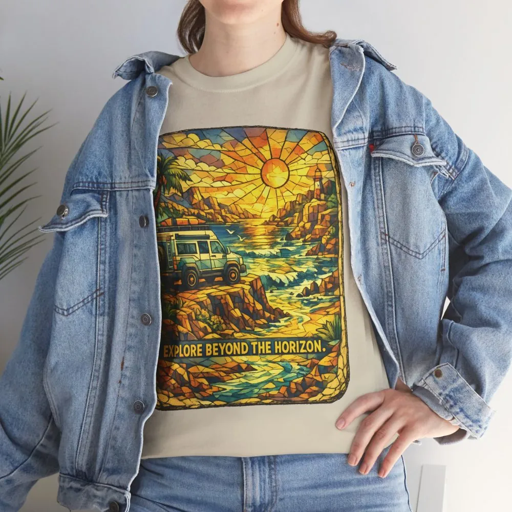 131108249148283541_2048.jpeg Unisex Heavy Cotton Tee — "Explore Beyond The Horizon" Design Cubic-Line