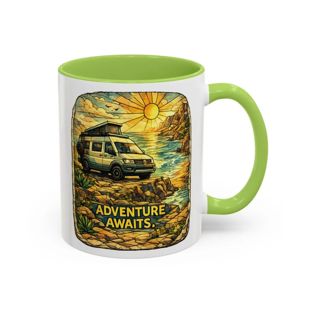 Accent Coffee Mug (11, 15oz) — "Adventure Awaits" Design Cubic-Line