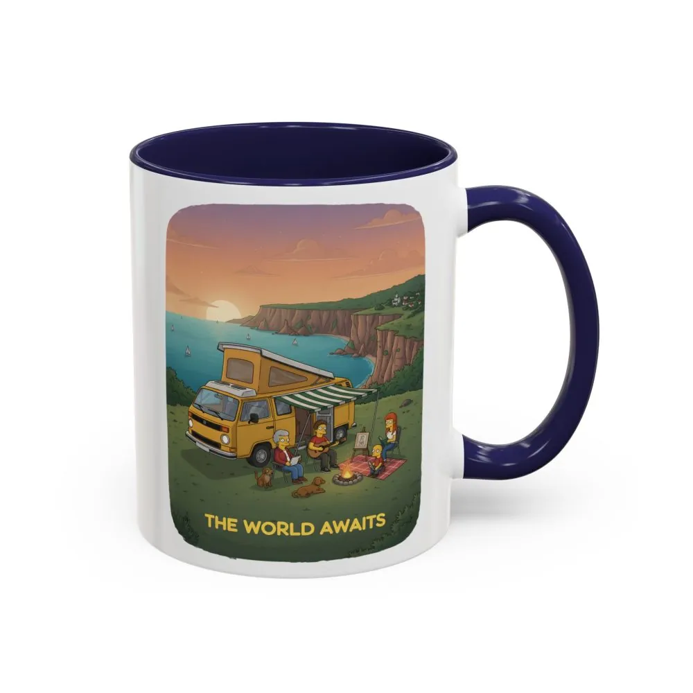 Accent Coffee Mug (11, 15oz) — "The World Awaits" Design Sitcom-Line