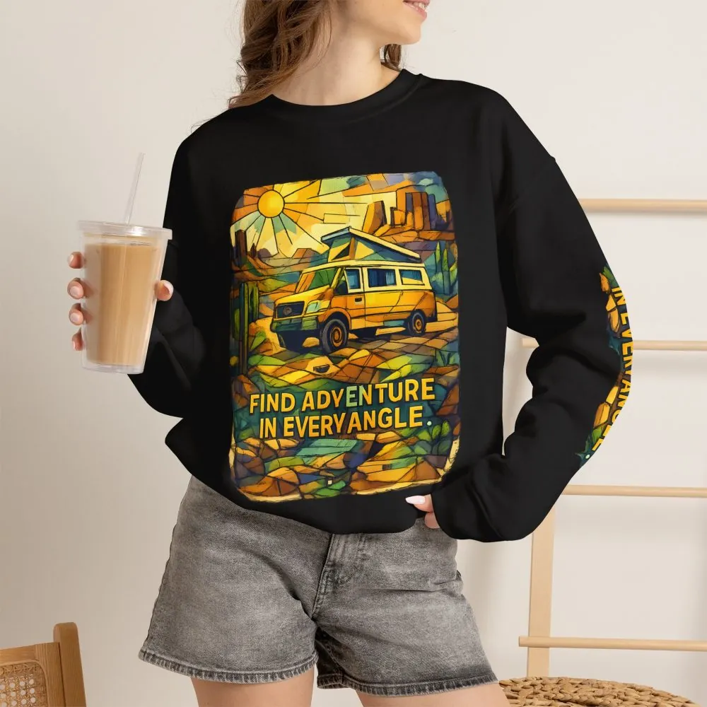 13128332038182687001_2048.jpeg Unisex Heavy Blend™ Crewneck Sweatshirt — "Find Adventure In Every Corner" Design Cubic-Line