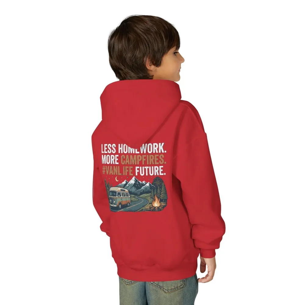13133231901841331254_2048.jpeg Youth Hoodie(Gildan) – Less Worry, More Campfires #VanLife Adventure Pullover