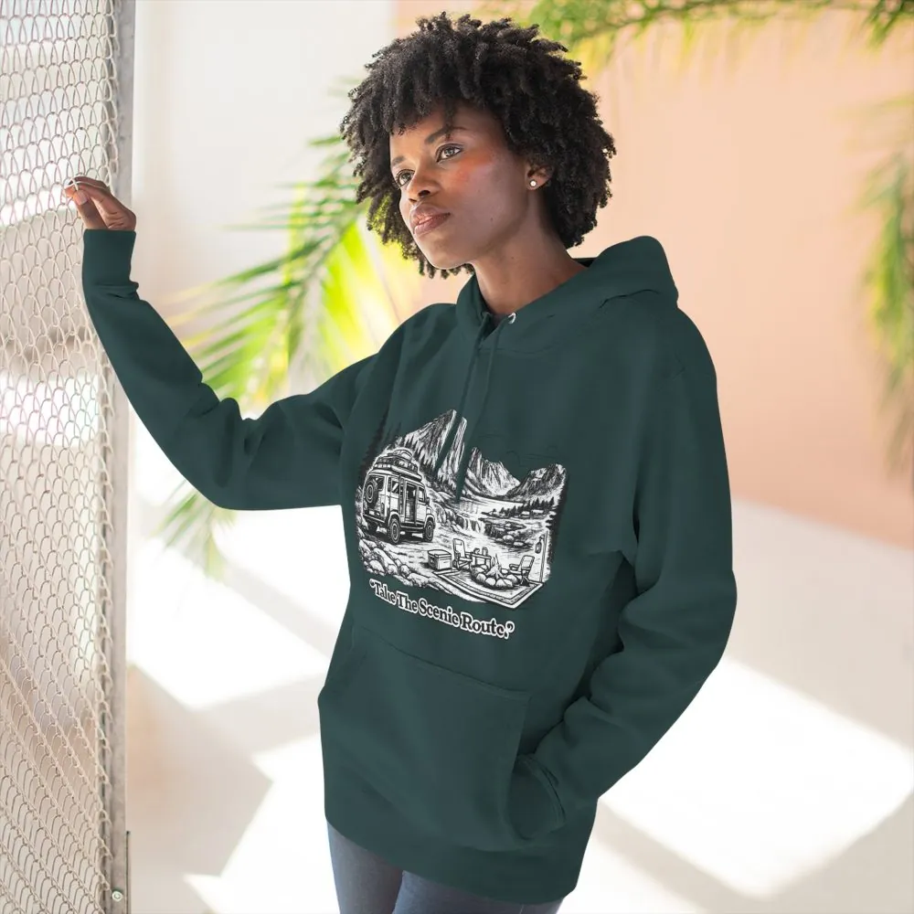 13136506127282303246_2048.jpeg Three-Panel Fleece Hoodie - "Take The Scenic Route" Design Minimal-Line