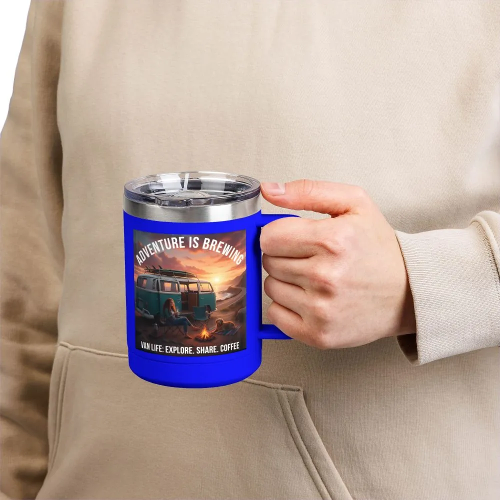 Coffee Mug Tumbler, 15oz-- "Adventure Is Brewing"