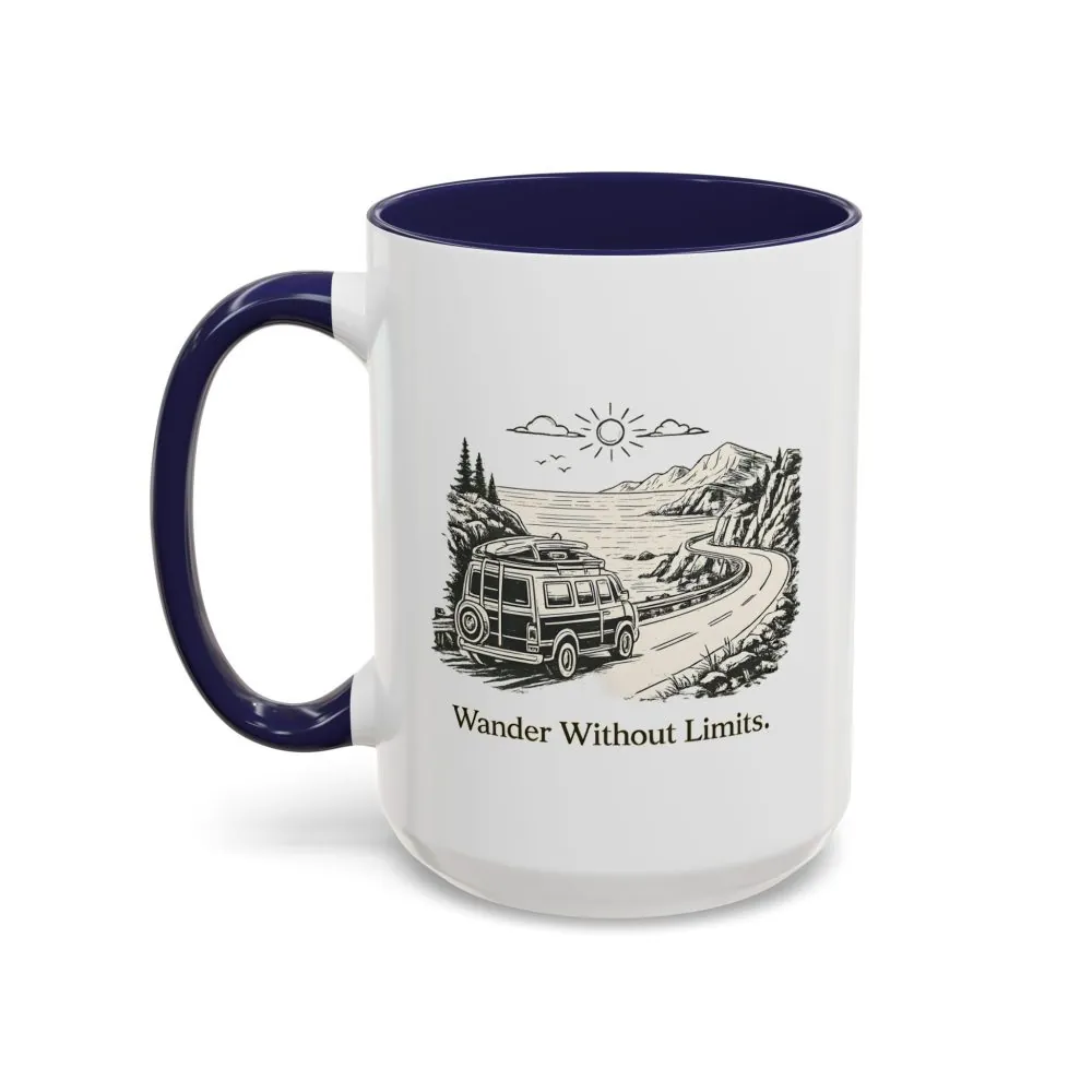 Accent Coffee Mug (11, 15oz) — "Wander Without Limits" Design Minimal-Line
