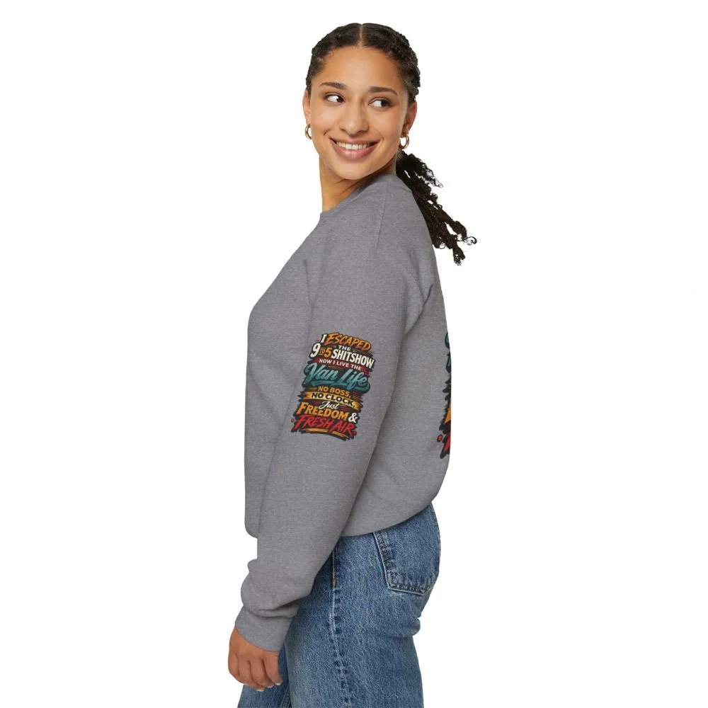 Unisex Heavy Blend™ Crewneck Sweatshirt — "I Escaped The 9 To 5" Design F**K-Line