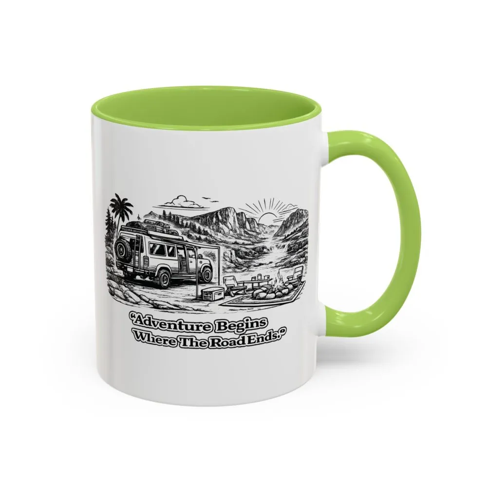 13160874766893747979_2048.jpeg Accent Coffee Mug (11, 15oz) — "Adventure Begins Where The Road Ends" Design Minimal-Line
