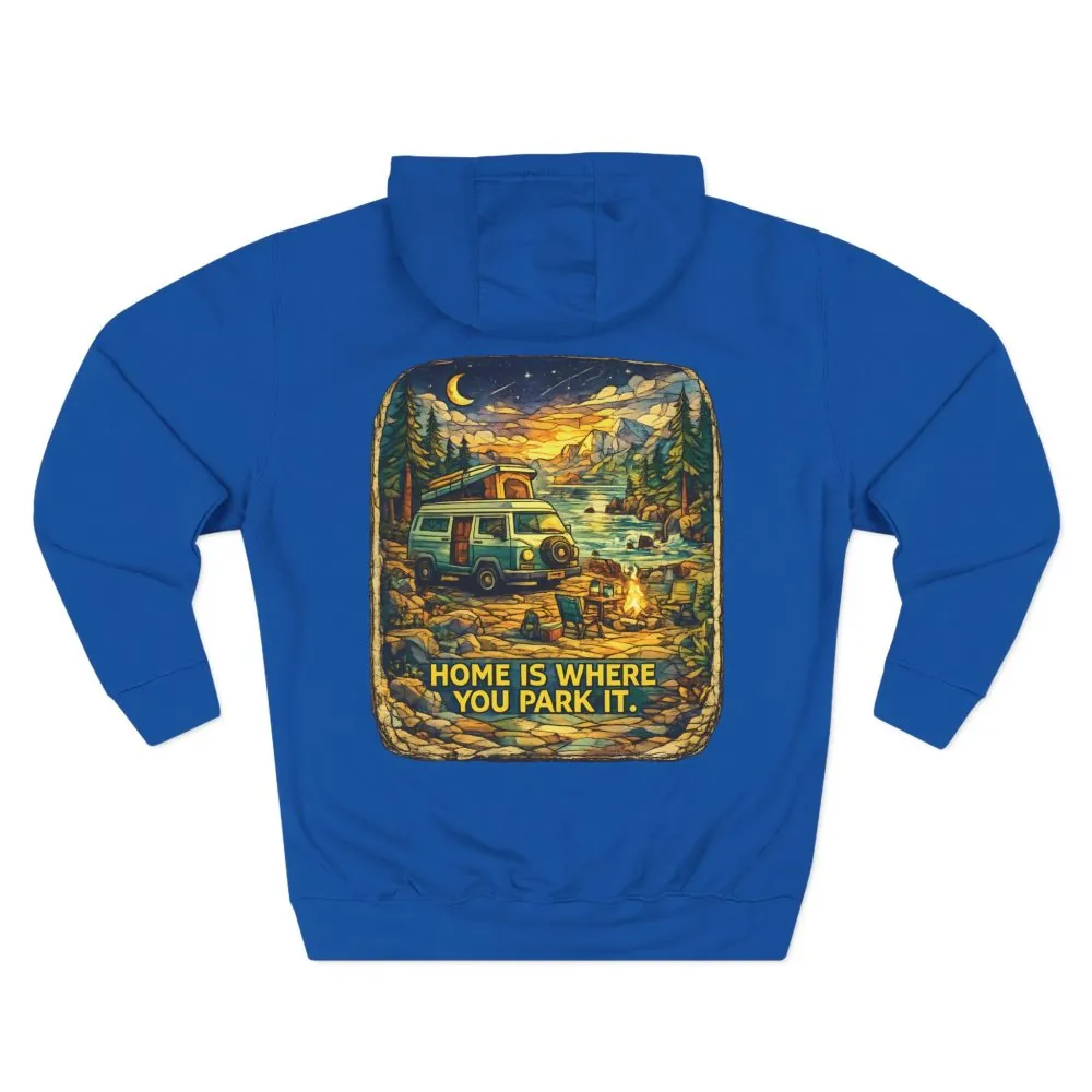 Three-Panel Fleece Hoodie - ""Home Is Where You Park It"" Design Cubic-Line