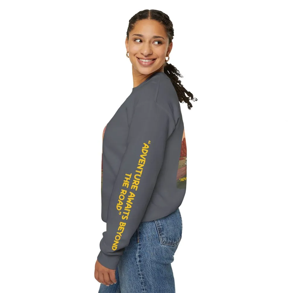 13183541064369975496_2048.jpeg Unisex Heavy Blend™ Crewneck Sweatshirt — "Adventure Awaits Beyond The Road" Design Sitcom-Line